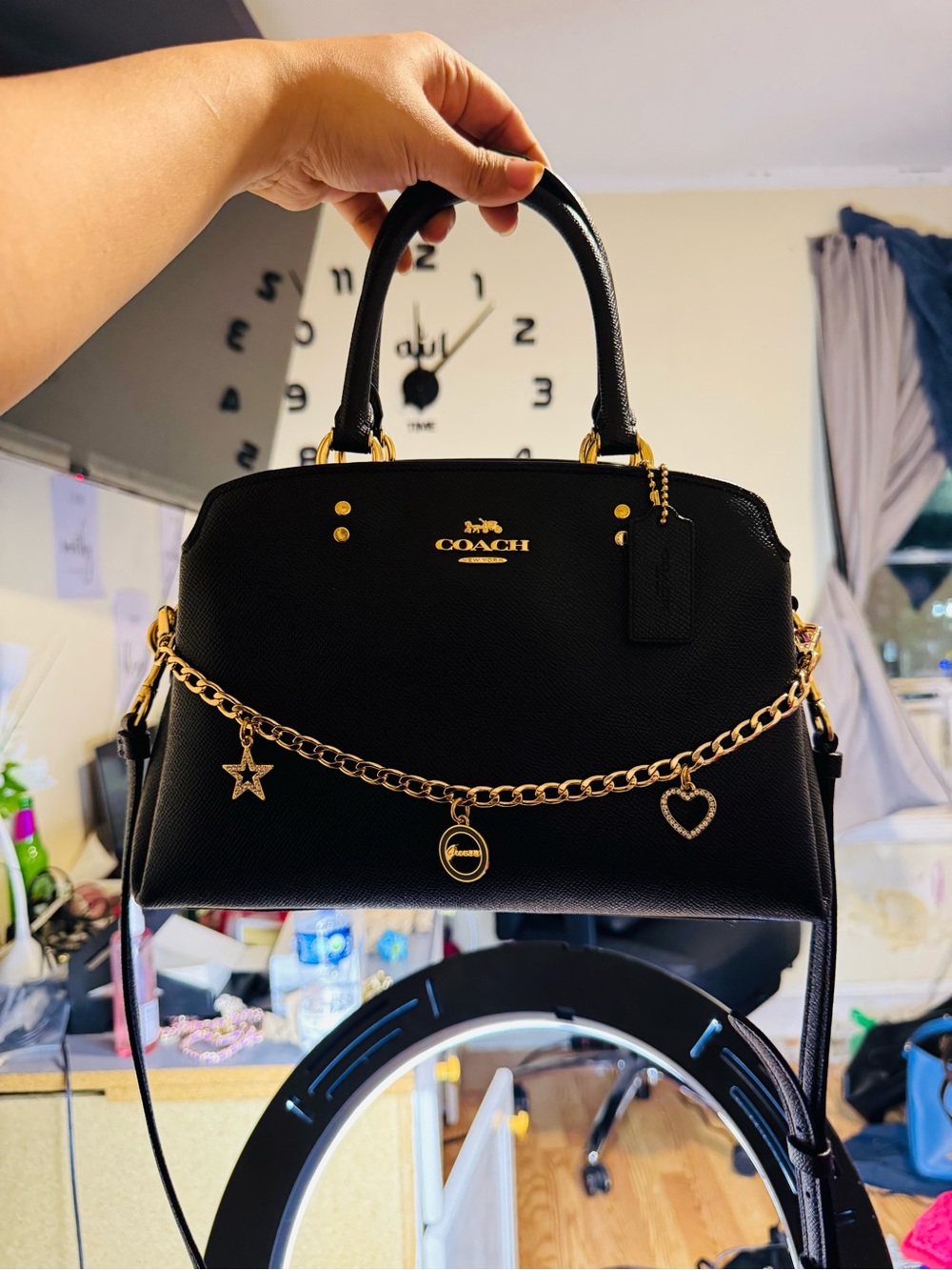 Coach Black mini Lillie carryall satchel bag